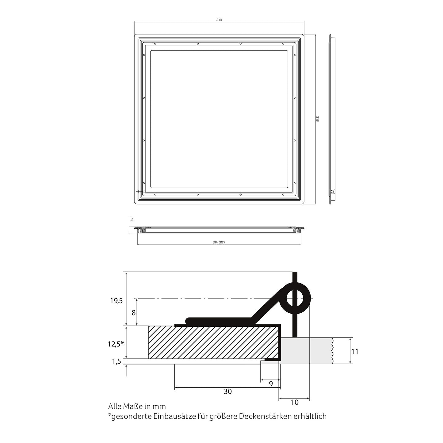 SNAP 318x318 LED Panel – flächenbündig & hygienisch einsetzbar